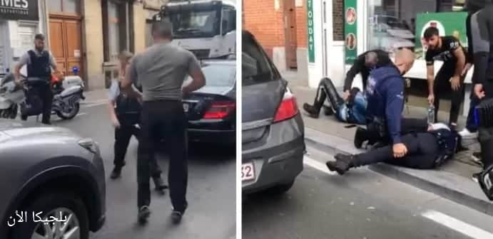 رجل يهاجم افراد الشرطة في بروكسل بلجيكا