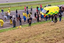 Police and emergency services responding to an explosives threat on the E25 highway near Sprimont, Belgium.