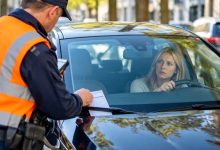 Driver sitting inside a car parked on a street in Belgium